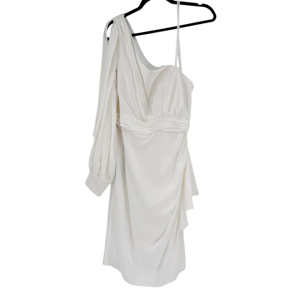 MAC DUGGAL Dress Size 14 White One Shoulder Mini NEW Satin Cocktail Dress - Picture 4 of 10